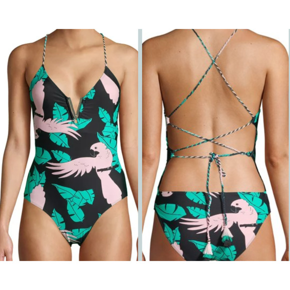 No Boundaries One-Piece Strappy Swimsuit Juniors S Polly Tropical Beach - Picture 1 of 9